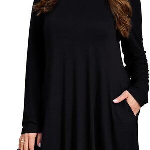 Women Long Sleeve Dress Rayon Spandex Plus Size Casual Swing Pockets